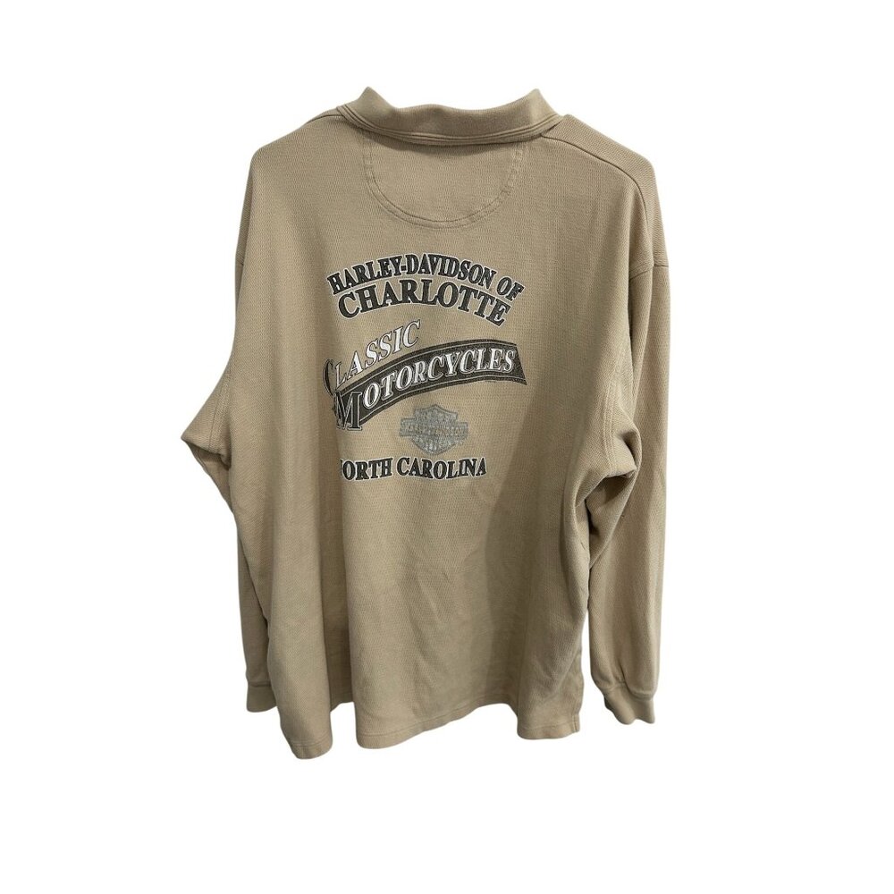 Harley-Davidson Beige Long Sleeve Polo Shirt Sz XL Charlotte Classic Motorcycles